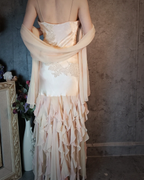 Elegant Light Pink Mermaid Beaded Layered Ruffled Satin Classy Prom Dress