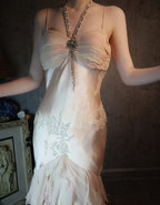 Elegant Light Pink Mermaid Beaded Layered Ruffled Satin Classy Prom Dress
