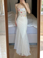 Elegant Light Purple Mermaid Square Neck 3D Floral Lace Long Classy Prom Dress