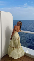 2026 New A Line Spaghetti Strap Embroidered Light Yellow Satin Classy Prom Dress Outfits