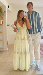 2026 New A Line Spaghetti Strap Embroidered Light Yellow Satin Classy Prom Dress Outfits