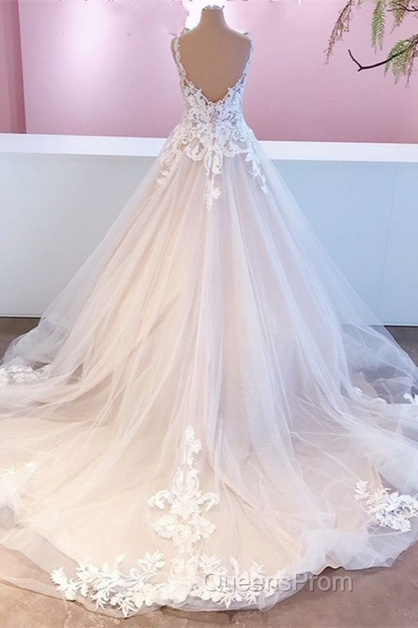 Elegant Long A-Line Appliques Lace Tulle Sweetheart Backless Wedding Dress Secondary image