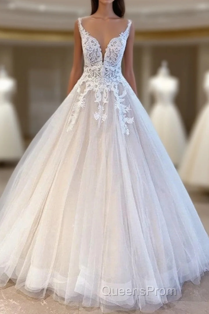 Elegant Long A-Line Appliques Lace Tulle Sweetheart Backless Wedding Dress Main image