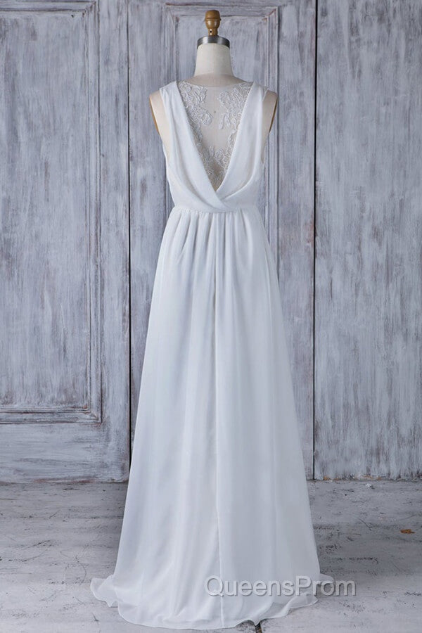 Elegant Long A-line Ruffle Lace Chiffon Wedding Dress
