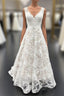 Elegant Long A Line V Neck Floral Lace Wedding Dress