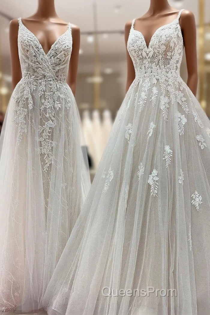 Elegant Long A-line V Neck Sleeveless Ruffles Backless Wedding Dress Main image