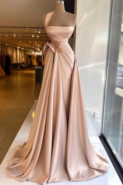 Elegant Long Champagne High Split Prom Dress Main image