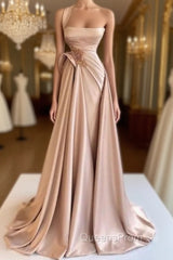 Elegant Long Champagne High Split Evening Prom Dress