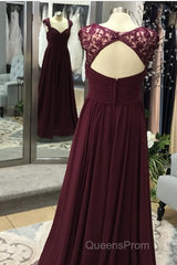 Elegant Long Chiffon Backless Bridesmaid Dress Lace Cap Sleeves