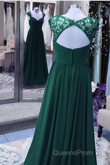 Elegant Long Chiffon Backless Bridesmaid Dress Lace Cap Sleeves