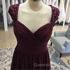 Elegant Long Chiffon Backless Bridesmaid Dress Lace Cap Sleeves