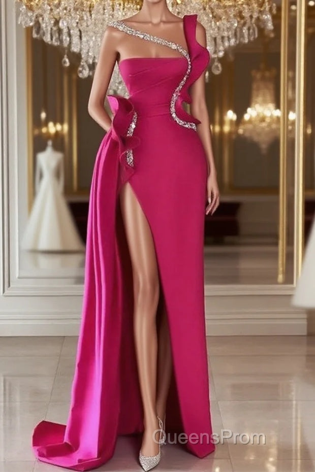 Elegant Long Glitter Sleeveless Front Split Long Evening Prom Dress With Ruffles Long Main image