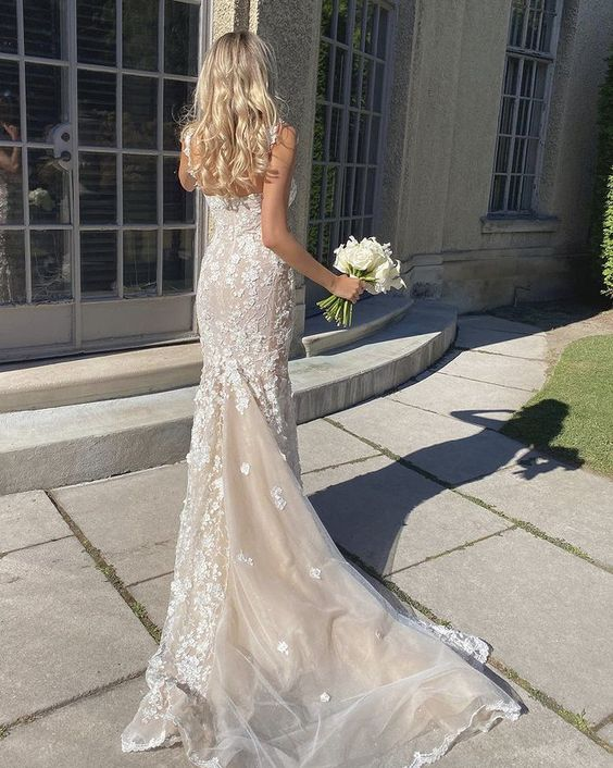 Elegant Long Mermaid Lace Applique Classy Prom Dress Wedding Dress Classy Evening Dress