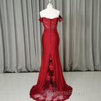 Elegant Long Mermaid Spandex Off Shoulder Party Dress, Wine Red Bridesmaid Dress