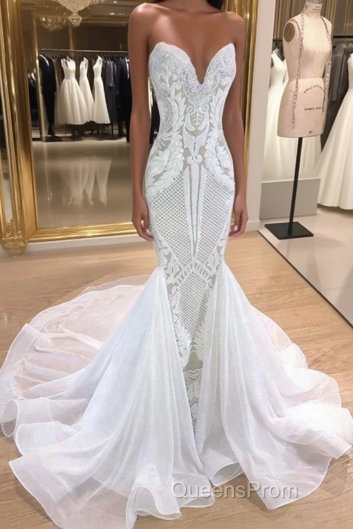 Elegant Long Mermaid Sweetheart Sequins Wedding Dress Main image
