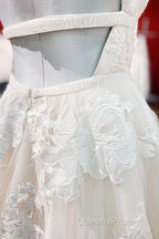 Elegant Long Princess V-neck Tulle Backless Wedding Dress with Lace