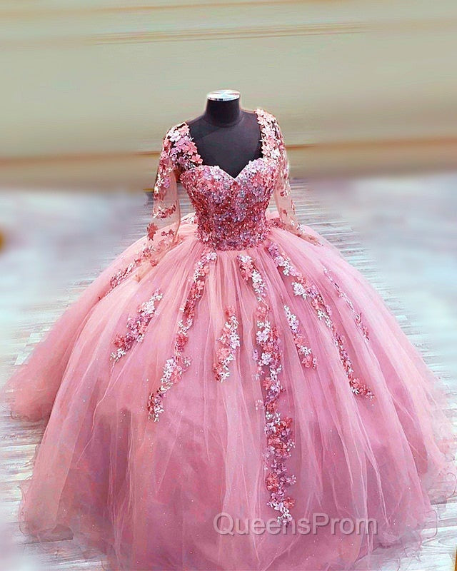 Elegant Long Sleeves Quinceanera Dress Ball Gown With 3D Flowers Secondary image