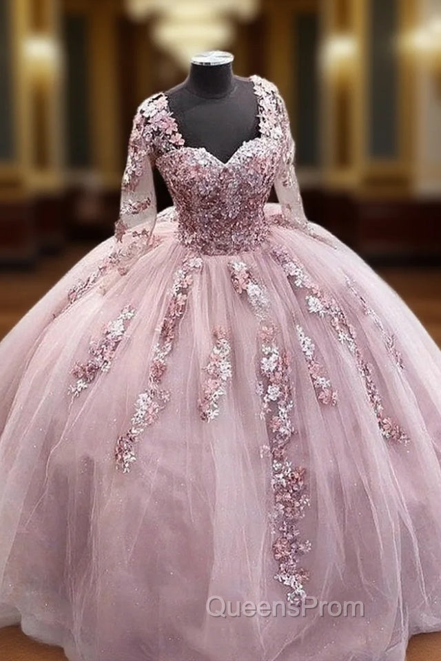 Elegant Long Sleeves Quinceanera Dress Ball Gown With 3D Flowers Main image