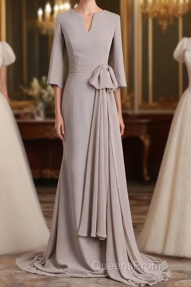 Elegant Mermaid 3/4 Long Sleeved Chiffon Bra With Belt Bride Mother Of The Bride Dress