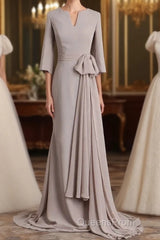 Elegant Mermaid 3/4 Long Sleeved Chiffon Bra With Belt Bride Mother Of The Bride Dress