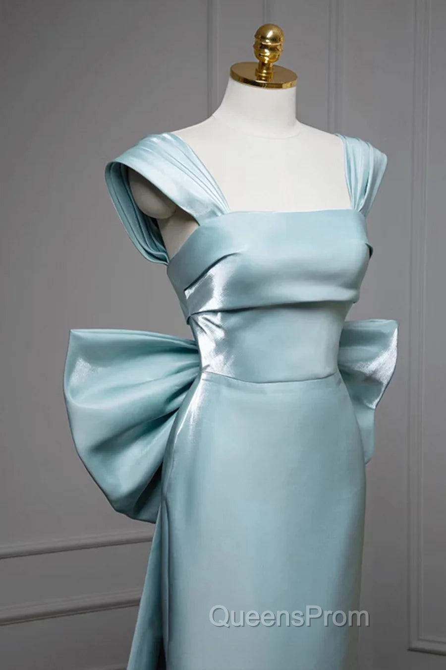 Elegant Mermaid Bow Satin Long Evening Dress Evening Prom Dress
