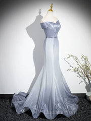 Elegant Mermaid Gray Long Evening Prom Dress, Gray Party Dress