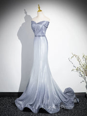 Elegant Mermaid Gray Long Evening Prom Dress, Gray Party Dress