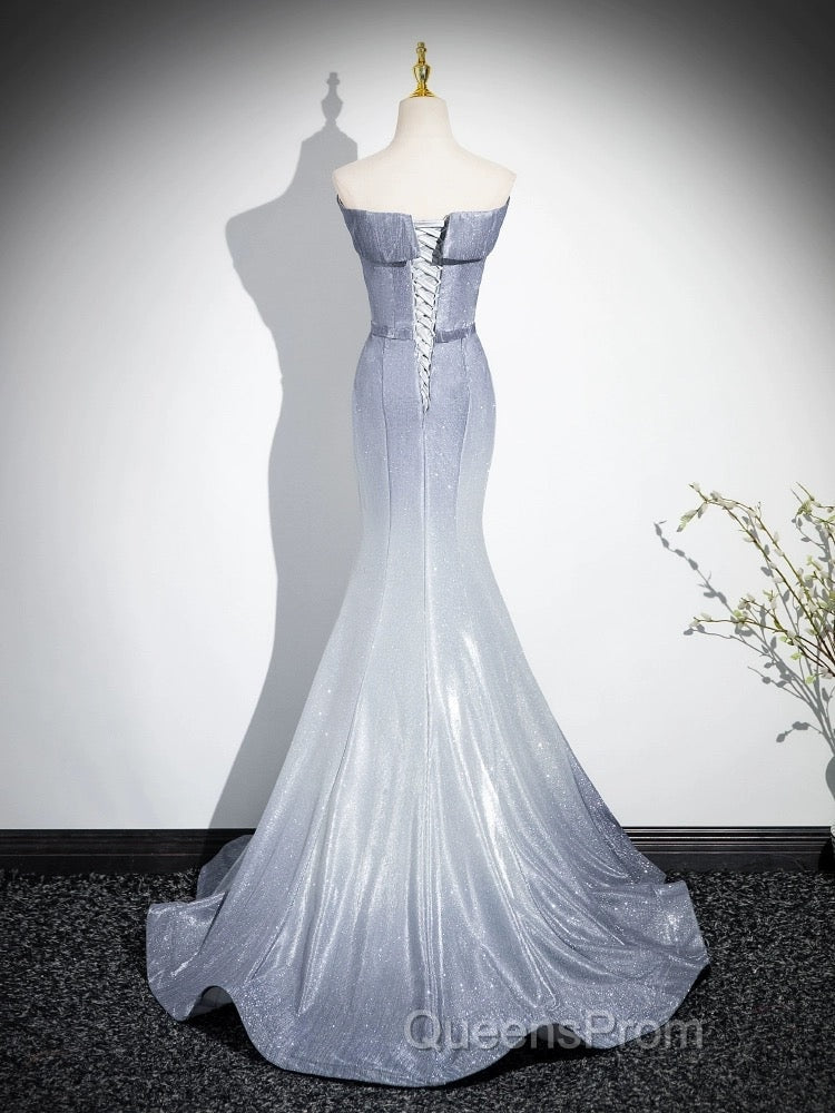 Elegant Mermaid Gray Long Evening Prom Dress, Gray Party Dress