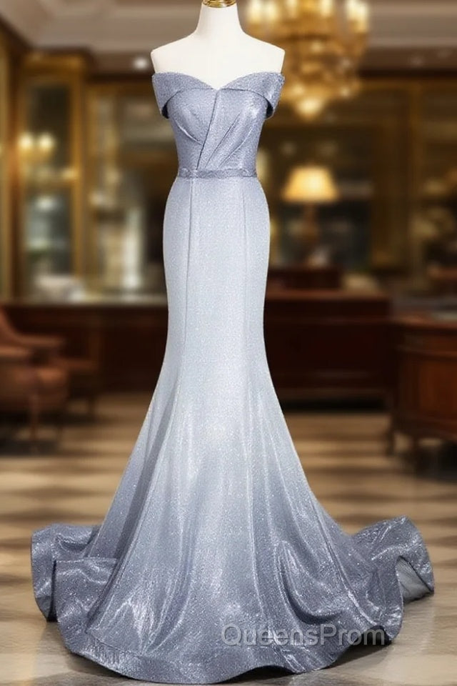 Elegant Mermaid Gray Long Evening Prom Dress, Gray Party Dress