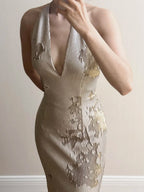 Elegant Mermaid Halter Neck Deep V-Neck Sequined Long Classy Prom Dress