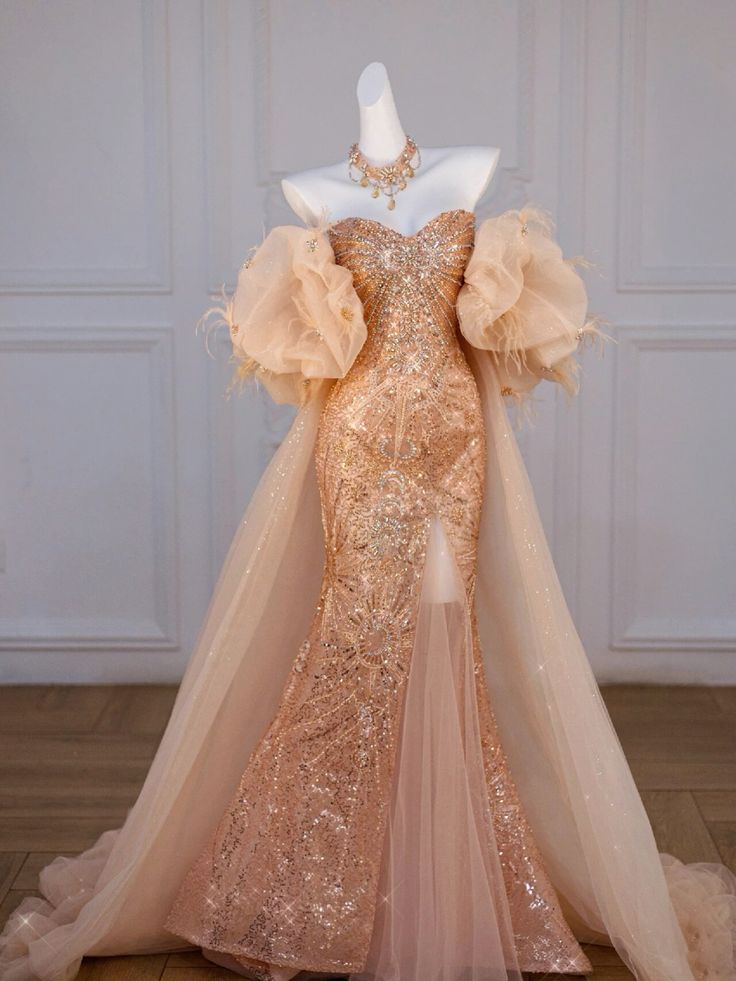 Elegant Mermaid Off The Shoulder Sequin Gold Classy Evening Dress Long Slit Classy Prom Dress Secondary image