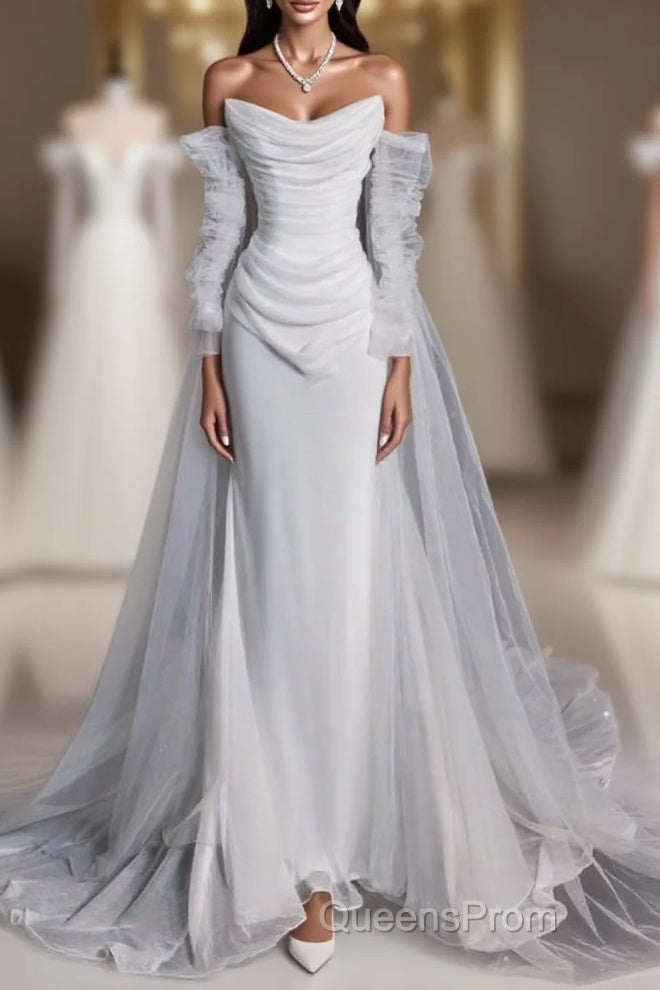Elegant Mermaid Off The Shoulder White Wedding Dress With Train Bridal Gowns Main image