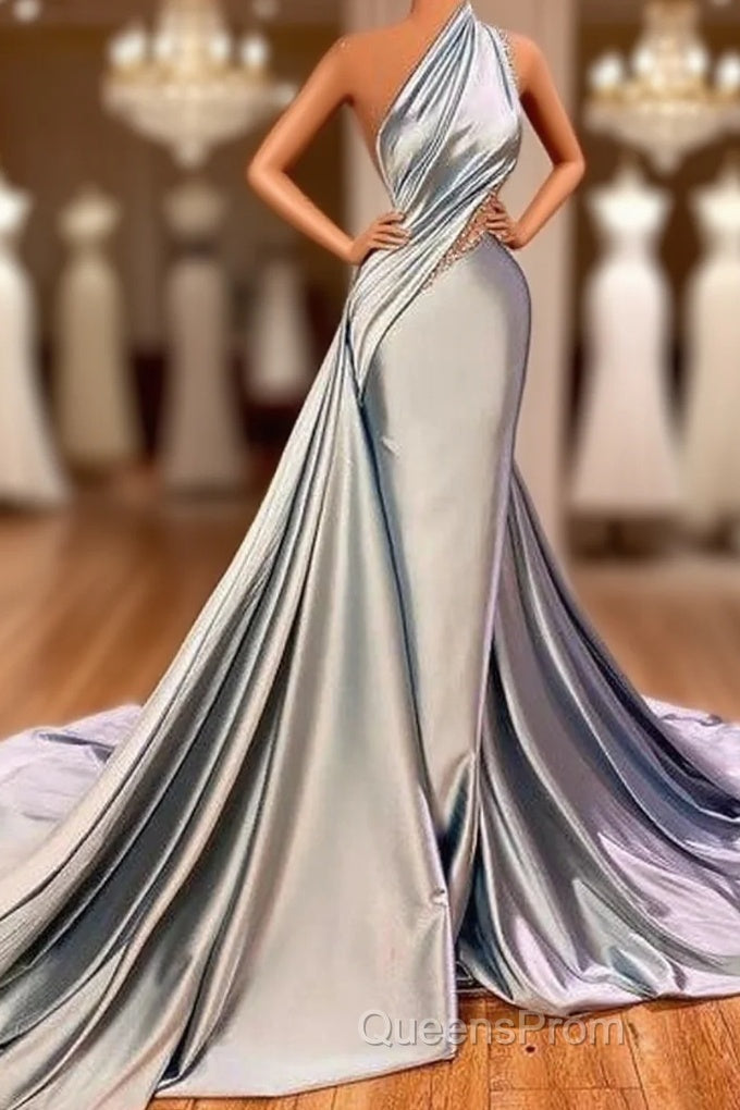 Elegant Mermaid One Shoulder Satin Long Evening Dress Evening Prom Dress Main image