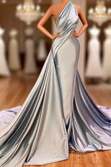 Elegant Mermaid One Shoulder Satin Long Evening Dress Evening Prom Dress