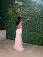 Elegant Mermaid Pink Lace Classy Prom Dress Classy Evening Dress