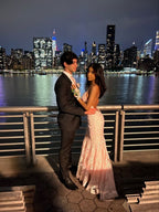 Elegant Mermaid Pink Lace Classy Prom Dress Classy Evening Dress