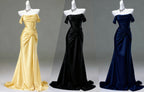 Elegant Pleated Satin Classy Mermaid Classy Evening Dress,Fahsion Graudation Classy Prom Dress With Off-The-Shoulder