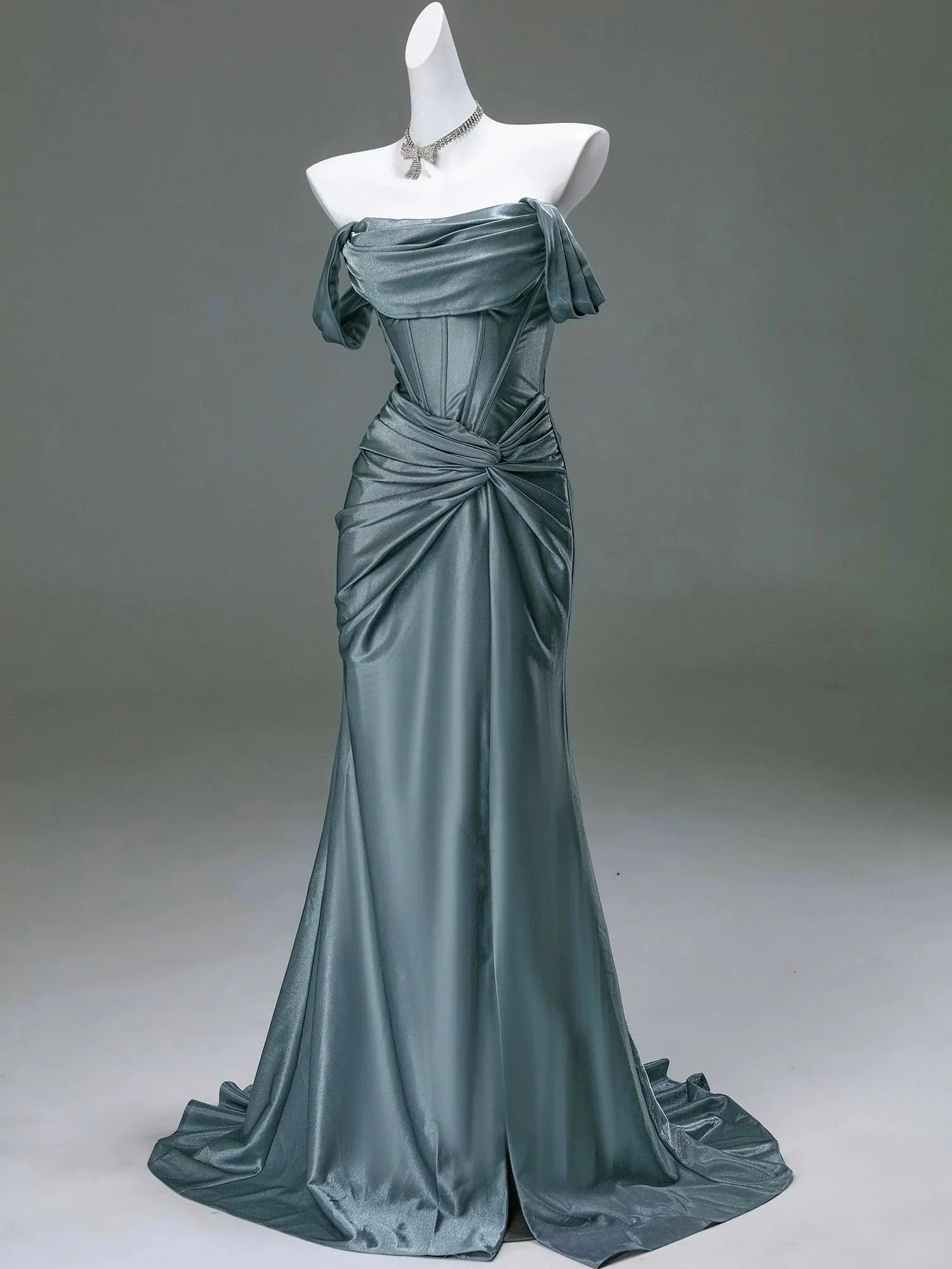 Elegant Pleated Satin Classy Mermaid Classy Evening Dress,Fahsion Graudation Classy Prom Dress With Off-The-Shoulder