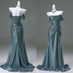 Elegant Pleated Satin Classy Mermaid Classy Evening Dress,Fahsion Graudation Classy Prom Dress With Off-The-Shoulder