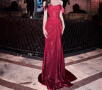 Elegant Pleated Satin Classy Mermaid Classy Evening Dress,Fahsion Graudation Classy Prom Dress With Off-The-Shoulder