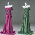 Elegant Pleated Satin Classy Mermaid Classy Evening Dress,Fahsion Graudation Classy Prom Dress With Off-The-Shoulder