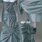 Elegant Pleated Satin Classy Mermaid Classy Evening Dress,Fahsion Graudation Classy Prom Dress With Off-The-Shoulder