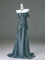 Elegant Pleated Satin Classy Mermaid Classy Evening Dress,Fahsion Graudation Classy Prom Dress With Off-The-Shoulder