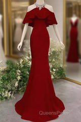 Elegant Mermaid Red Long Evening Prom Dress Formal Evening Dress