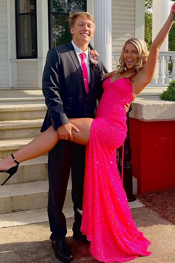 Elegant Mermaid Sequin Pink Long Classy Prom Dress Classy Dress