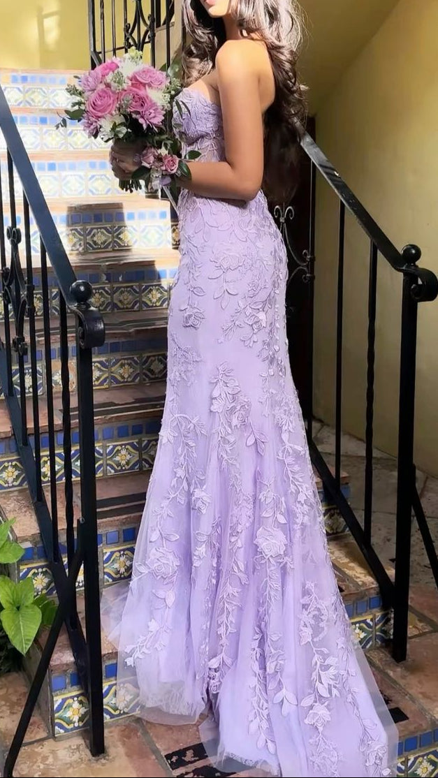 Elegant Mermaid Sleeveless Lace Lilac Classy Evening Classy Prom Dress Long Classy Prom Dress Secondary image