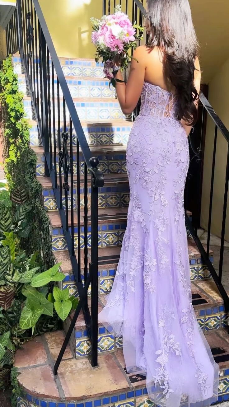 Elegant Mermaid Sleeveless Lace Lilac Classy Evening Classy Prom Dress Long Classy Prom Dress