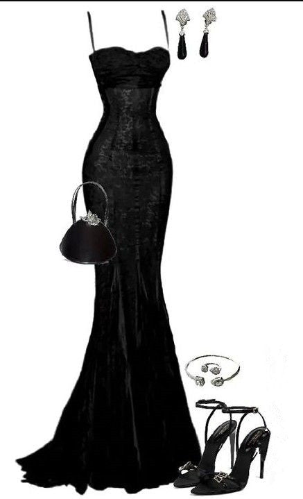 Elegant Mermaid Spaghetti Straps Black Lace Long Classy Prom Dress Birthday Outfits Secondary image