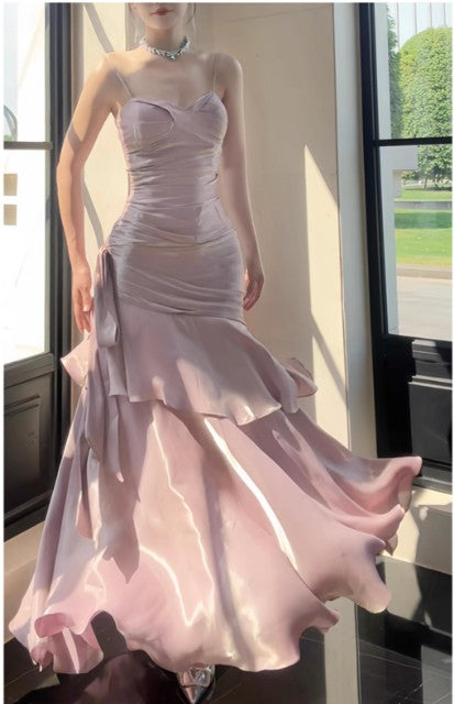 Elegant Mermaid Spaghetti Straps Blue Satin Long Classy Prom Dress Party Dress 21St Birthday Outfits Graduation Dress