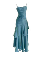 Elegant Mermaid Spaghetti Straps Blue Satin Long Classy Prom Dress Party Dress 21St Birthday Outfits Graduation Dress